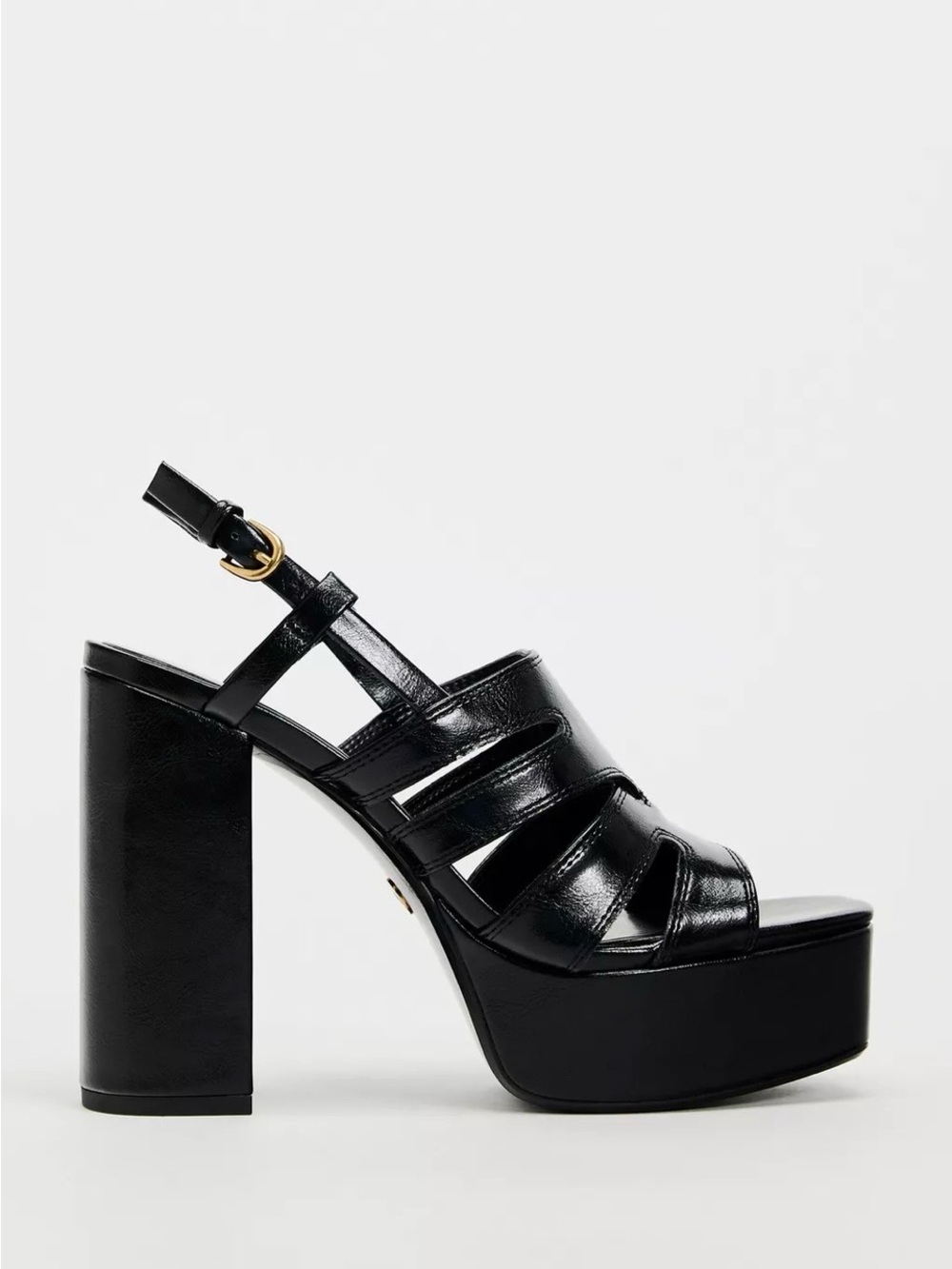 Zara Black Leather Platform Block Heel Sandals. Never worn